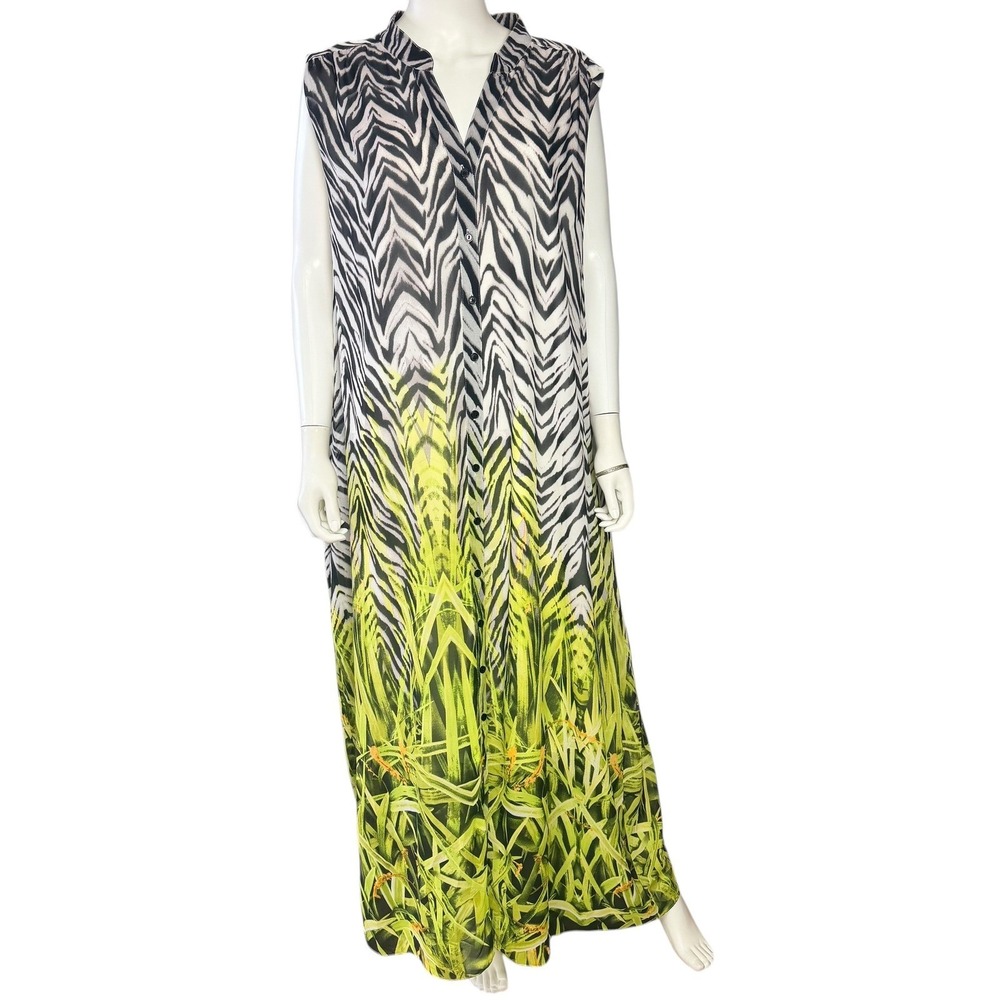 Ashley Stewart Maxi Dress 26W Zebra Tropical Jungle Plus Bold Y2K Statement Chic